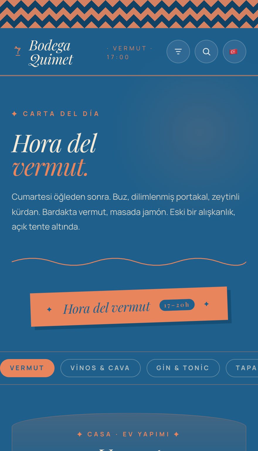 Vermut bar teması — canlı demo menü