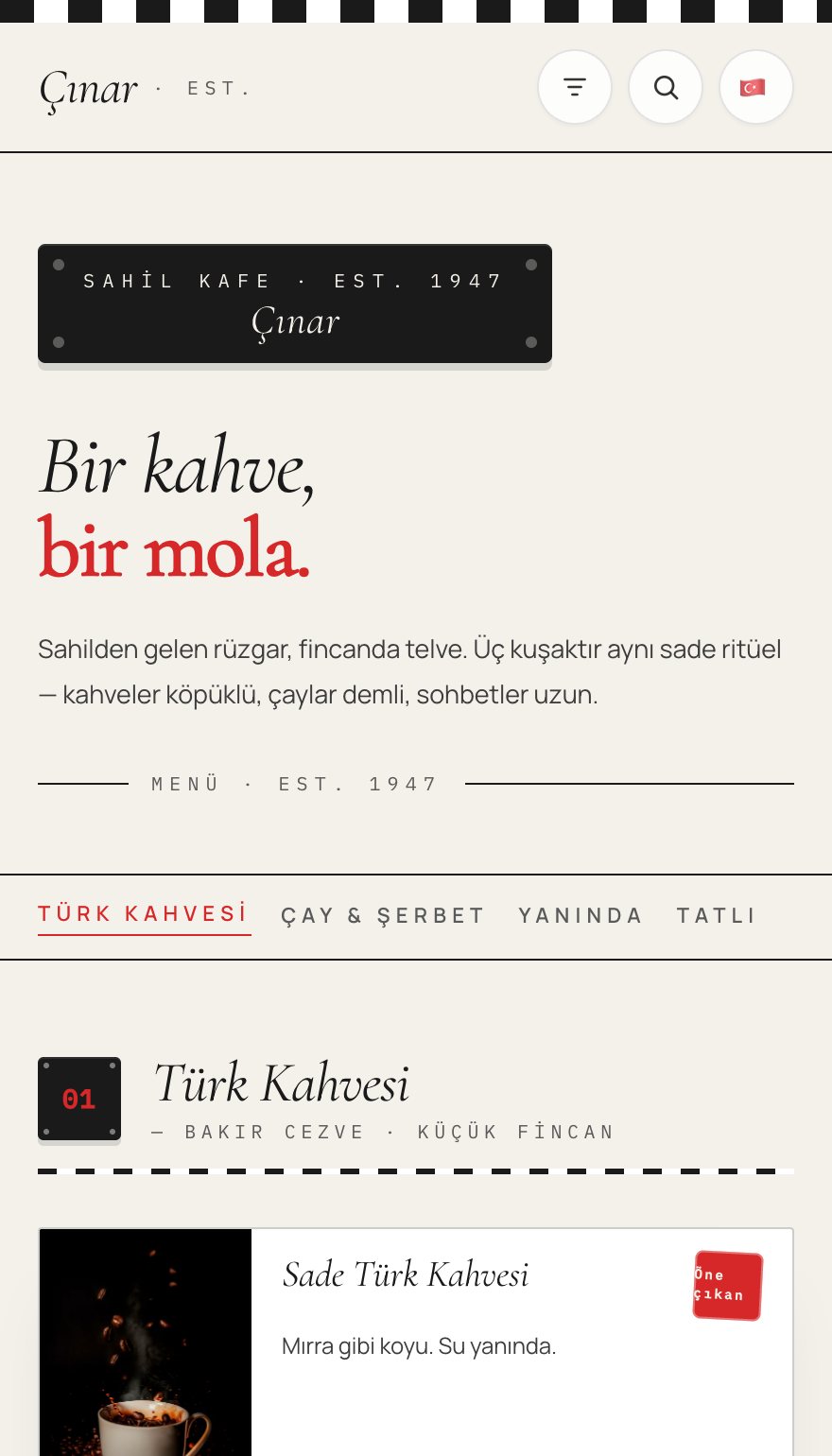 Semt kafesi teması — canlı demo menü