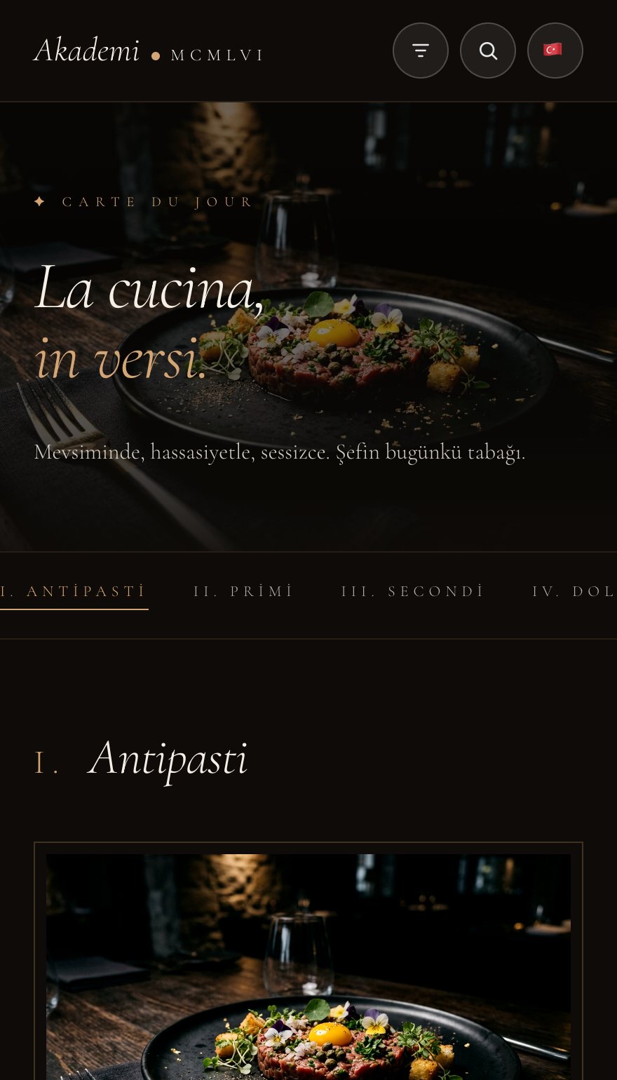 Fine dining teması — canlı demo menü