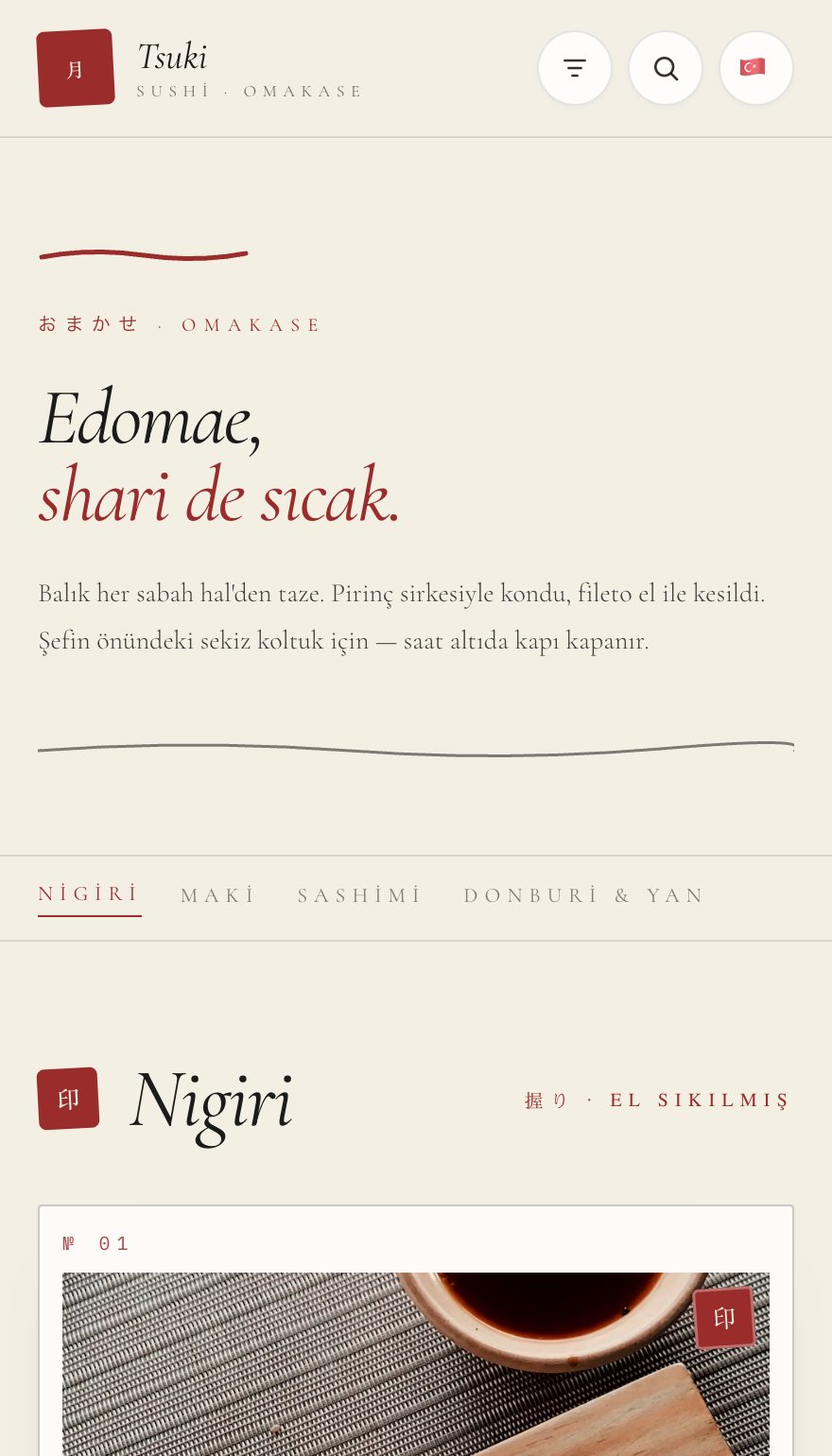 Sushi bar teması — canlı demo menü